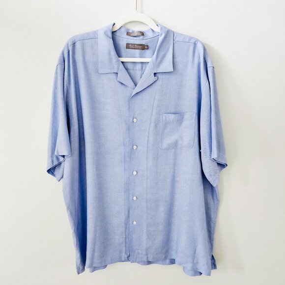 Daniel Cremieux Blue Linen & Tencel Lyocell Button Shirt Size XL Short Sleeve - Picture 1 of 6